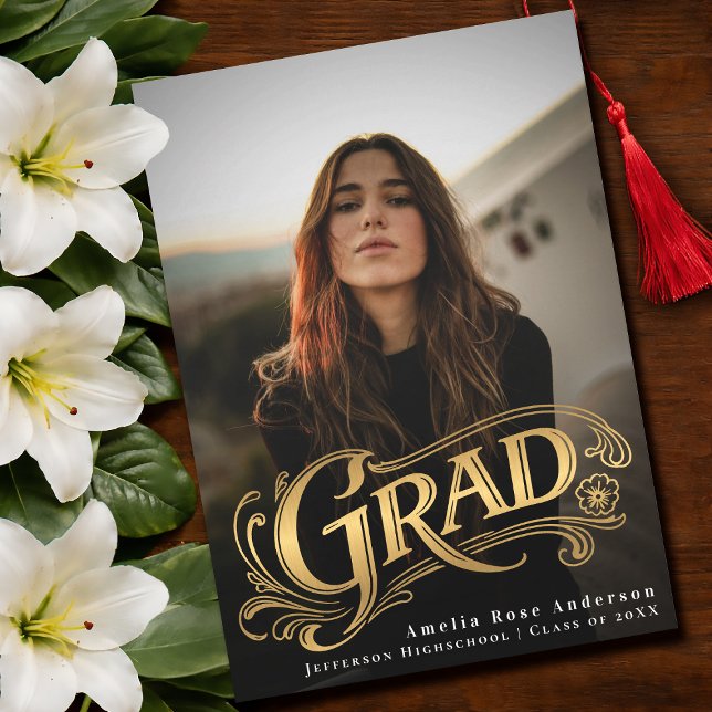 Gold Stylish Vintage Grad Photo Announcement Card  (Creator Uploaded)