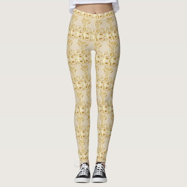 Gold sugar skull motif leggings (Front)
