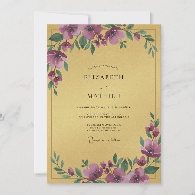 Gold Sumptuous Floral Wedding Invitation (Front)