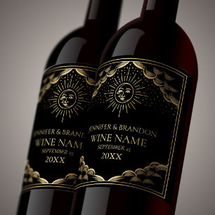 Gold Sun and Moon Tarot Card Wedding Wine Label