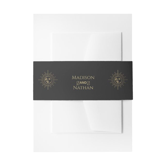Gold Sun and Moon Tarot Wedding Invitation Belly Band (Front Example)