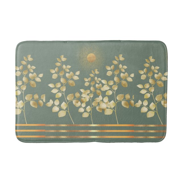 Gold Sun Branches Leaves Bath Mat (Front)