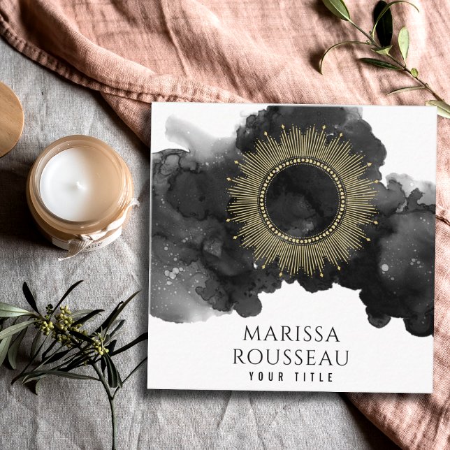 Gold Sun Celestial Moon Phases Square Business Card (Creator Uploaded)