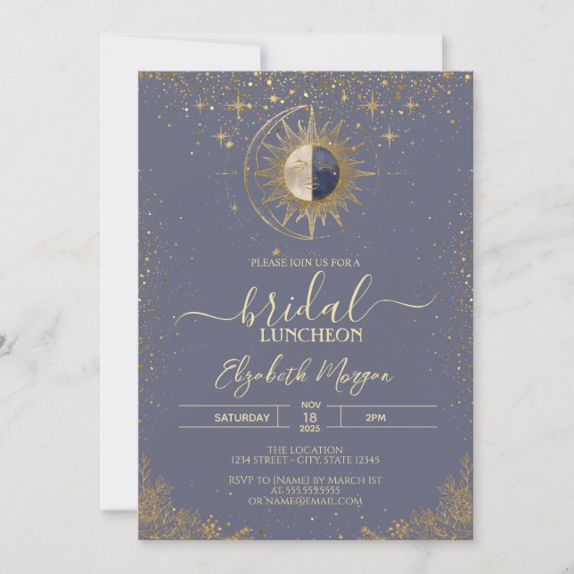 Gold Sun Celestial Stars  Bridal Shower Invitation (Front)