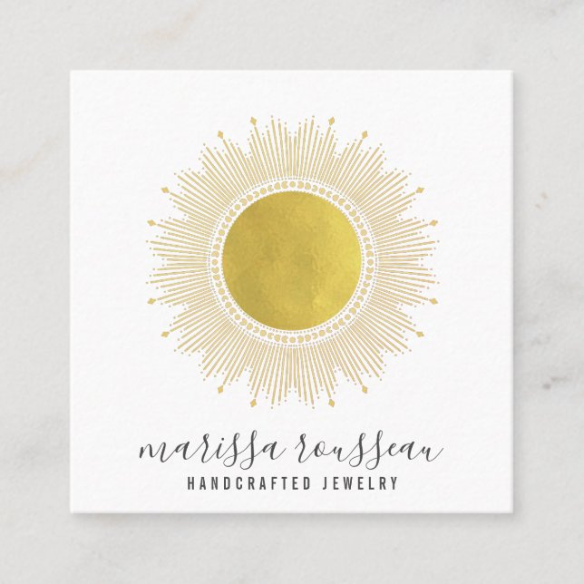 Gold Sun Faux Foil Mandala Jewellery Designer Squa Square Business Card (Front)
