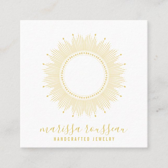 Gold Sun Faux Foil Mandala Jewellery Designer  Square Business Card (Front)