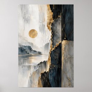 Gold Sun Misty Abstract Landscape Wall Art