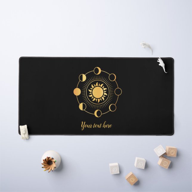 Gold Sun & Moon Phases Customisable Desk Mat (Kids Table)