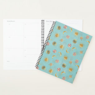 Gold Sun Moon Planets Space Blue illustration Planner