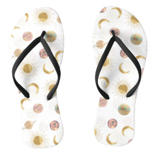 Gold Sun Moon Planets Space White illustration Thongs