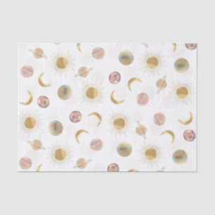 Gold Sun Moon Planets Space White illustration Tissue Paper