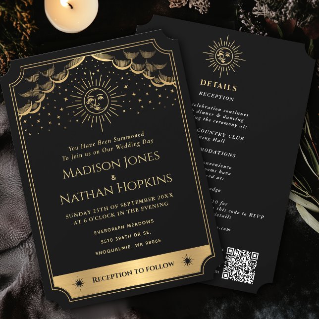 Gold Sun Moon Tarot Wedding QR Code Invitation (Creator Uploaded)