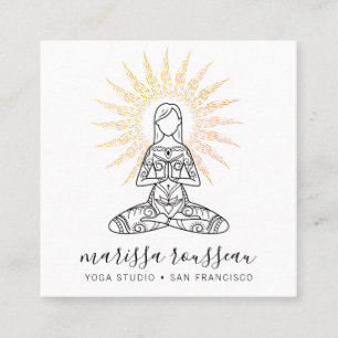 Gold sun Rays Lotus Pose Yoga Instructor  Square Business Card