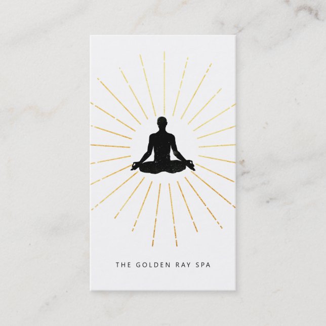 *~* Gold Sun Rays Meditation Man Yoga Pose Business Card (Front)