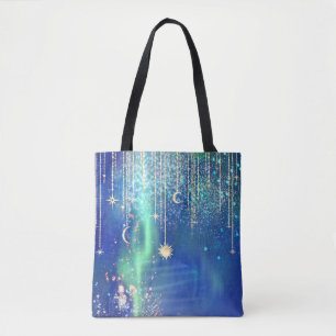 *~* Gold Sun Stars Sparkle Moon Celestial Universe Tote Bag