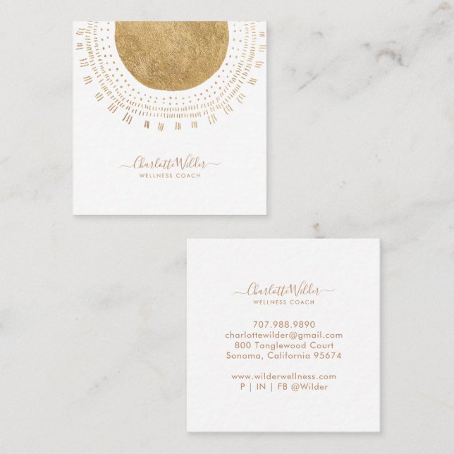 Gold Sun Wellness Coach Square Business Card (Front/Back)