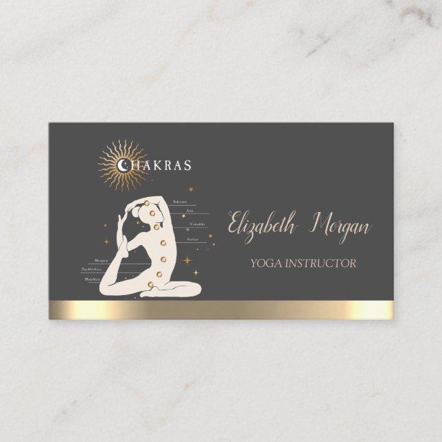 Gold Sun Women Silhouette Yoga Instructor Business Card (Front)