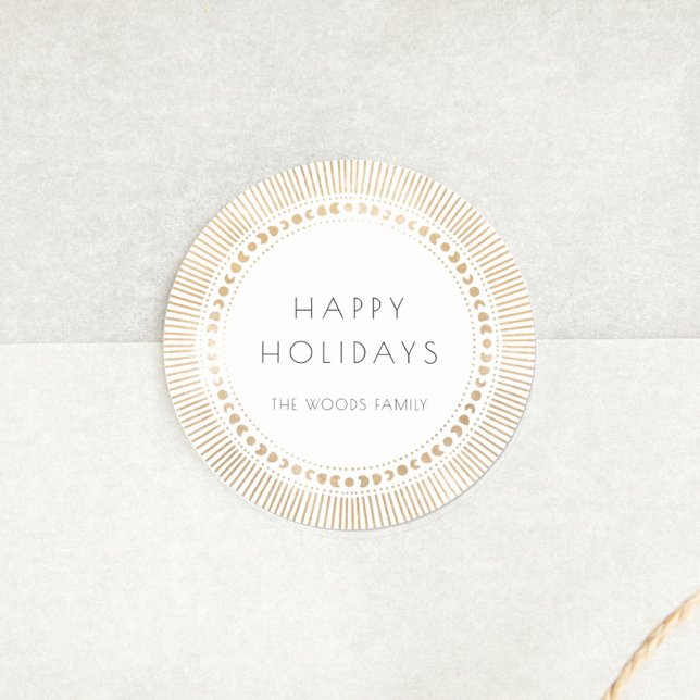 Gold sunburst frame art deco Happy Holidays Classic Round Sticker (Creator Uploaded)