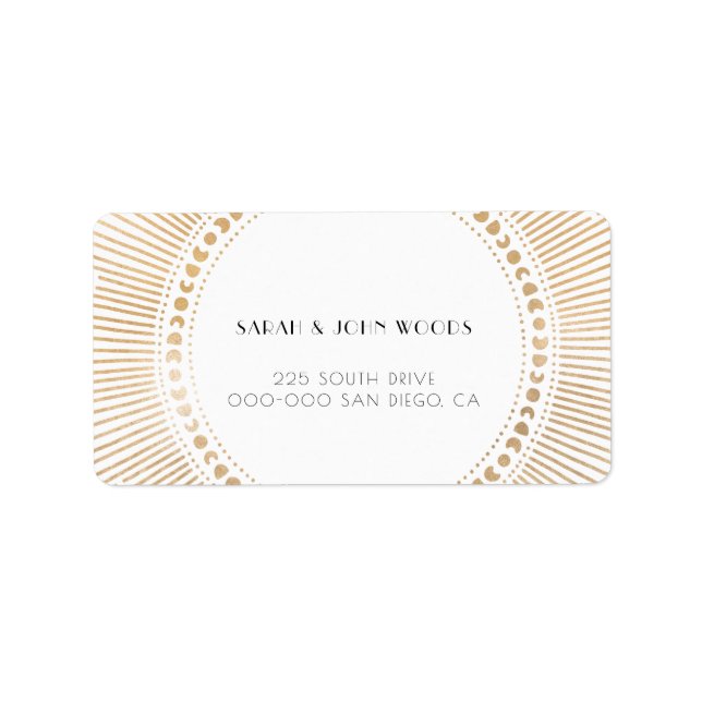 Gold sunburst frame art deco holiday address label (Front)