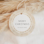 Gold sunburst frame art deco Merry Christmas Favour Tags<br><div class="desc">A minimalist and slightly retro art deco white and gold holiday collection,  with striking sunburst frames. Easily customisable with your family name and greeting message.</div>