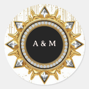 Gold Sunburst Frame With Diamond Border Classic Round Sticker