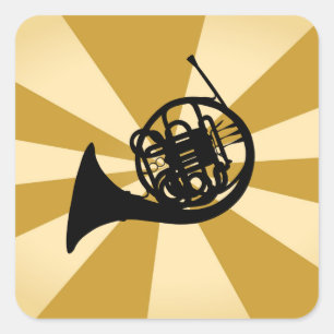Gold Sunburst French Horn Brass Music Instrument Square Sticker
