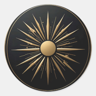Gold Sunburst Line Art Black Sticker