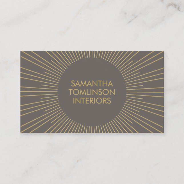 Gold Sunburst on Taupe Interior Designer Business Card (Front)