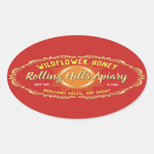Gold Sunburst Wildflower Red Honey Jar Stickers