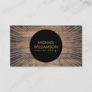 Gold Sunburst with Rustic Woodgrain Designer Business Card