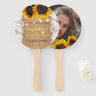 Gold sunflower burlap lace PHOTO graduation party Hand Fan