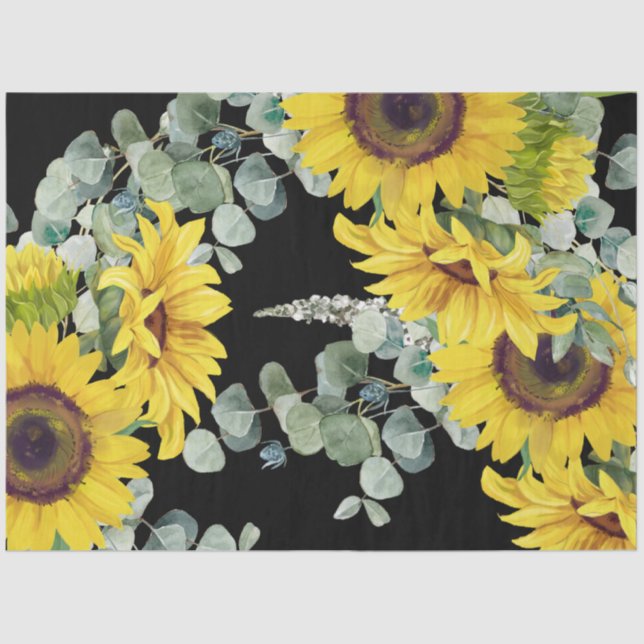 Gold Sunflower Eucalpytus Greenery Tissue Paper (Front)