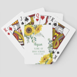 Gold Sunflower Floral Graduation Souvenir Playing Cards