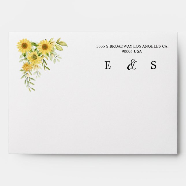 Gold Sunflower Geometric Rustic Elegant Wedding Envelope (Front)