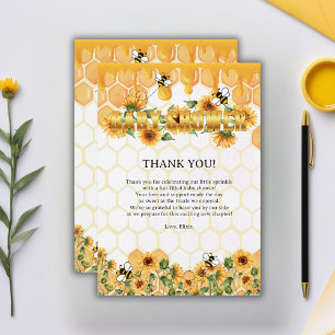 Gold Sunflower Honeycomb Honeybee Baby Shower Thank You Card