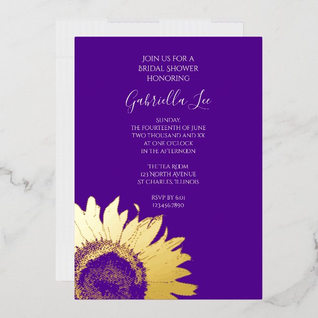 Gold Sunflower on Purple Bridal Shower  (Envelope)
