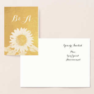 GOLD SUNFLOWER  RUSTİC SUMMER WEDDING  MONOGRAM FOIL CARD