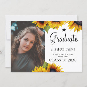 Gold sunflowers 2 photos graduation announcement
