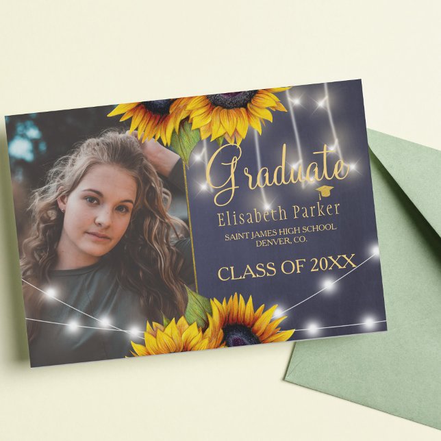 Gold sunflowers chalkboard graduation announcement (Creator Uploaded)