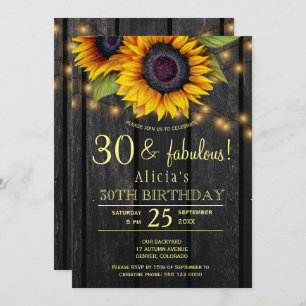 Gold sunflowers country barn wood thirty fabulous invitation