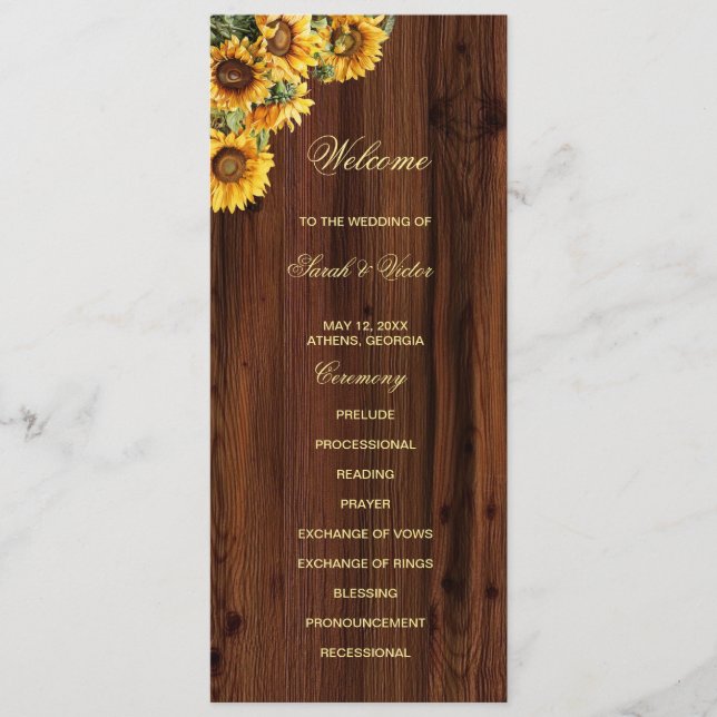 Gold Sunflowers double side program card  (Front)