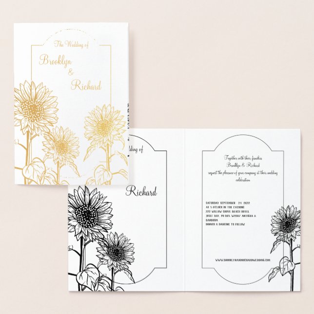Gold Sunflowers, Elegant wedding Invitation (Display)