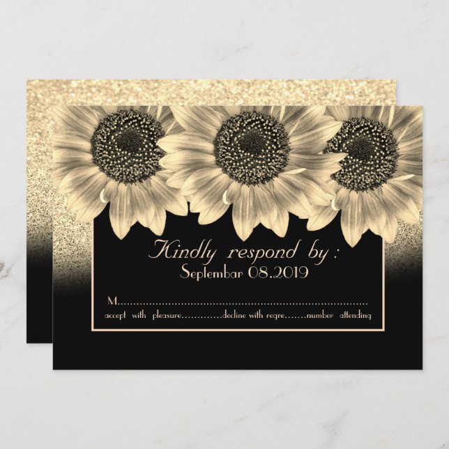Gold , Sunflowers, Glitter   RSVP Card (Front/Back)