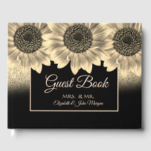 Gold, Sunflowers, Glitter Wedding Guest Book