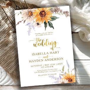 Gold Sunflowers Rustic Daisies Fall Floral Wedding Invitation