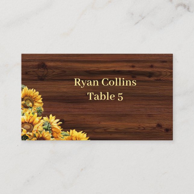 Gold Sunflowers rustic Place Cards (Front)