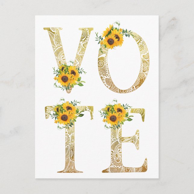 Gold Sunflowers Vote Postcard (Front)