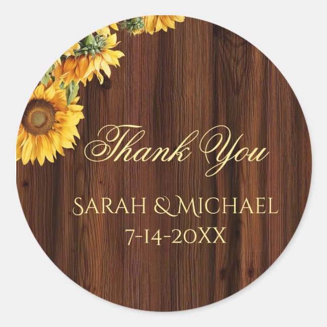 Gold Sunflowers Wedding Stickers (Front)