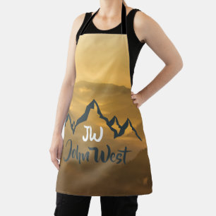 Gold sunrise personalizable mountains monogram apron