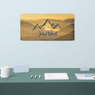 Gold sunrise personalizable mountains monogram banner